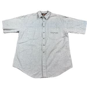 Harley Davidson Mechanic Work Shirt Mens L Tan Button Up Motorcycle Biker USA